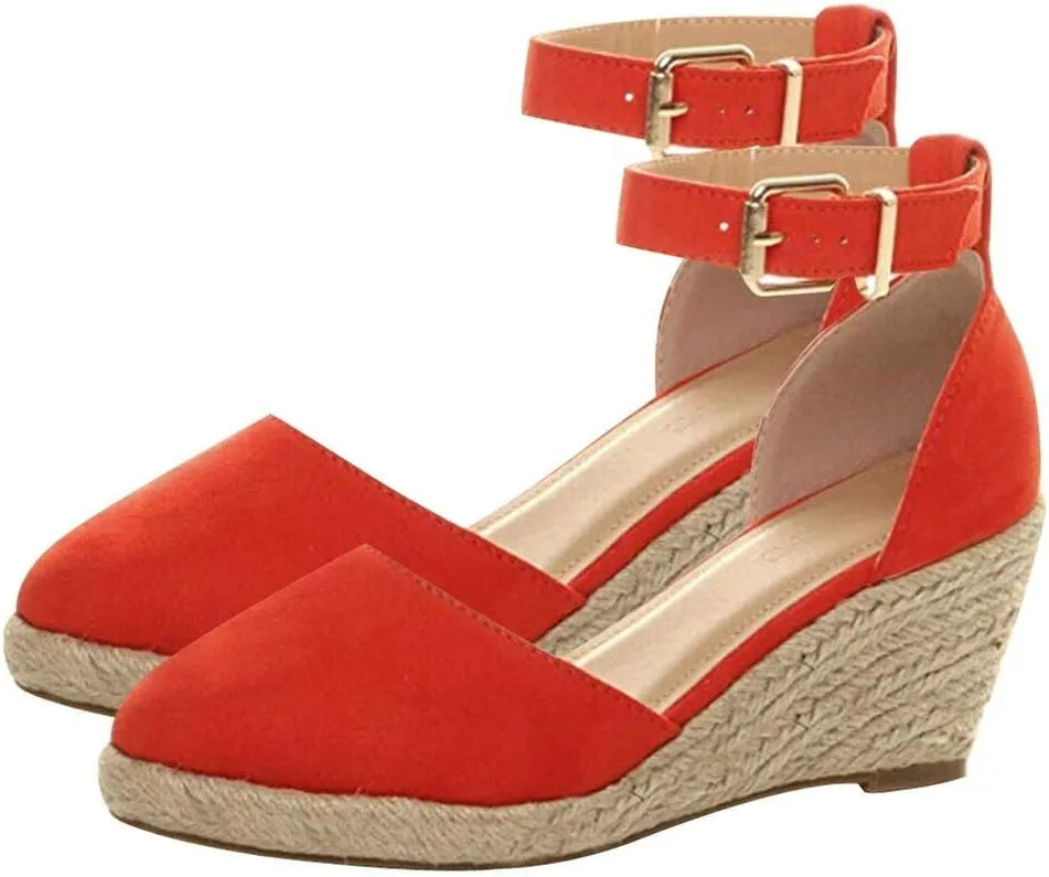 Gibobby Espadrille Wedges Flat,Pumps Women Ankle Flock Wedges High Ankle Outdoor Sandals Round Toe Casual Shoes