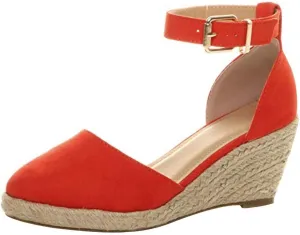 Gibobby Espadrille Wedges Flat,Pumps Women Ankle Flock Wedges High Ankle Outdoor Sandals Round Toe Casual Shoes