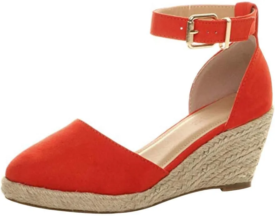 Gibobby Espadrille Wedges Flat,Pumps Women Ankle Flock Wedges High Ankle Outdoor Sandals Round Toe Casual Shoes