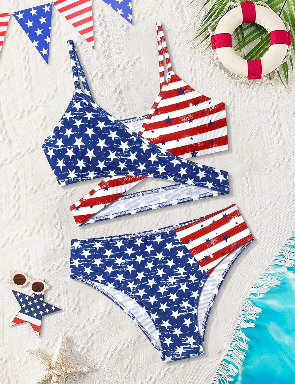 Girls Swimsuit Bikini Set,Criss Cross Bathing Suits for Girls Two Piece Swimsuit Solid Color Girls' Swimwear