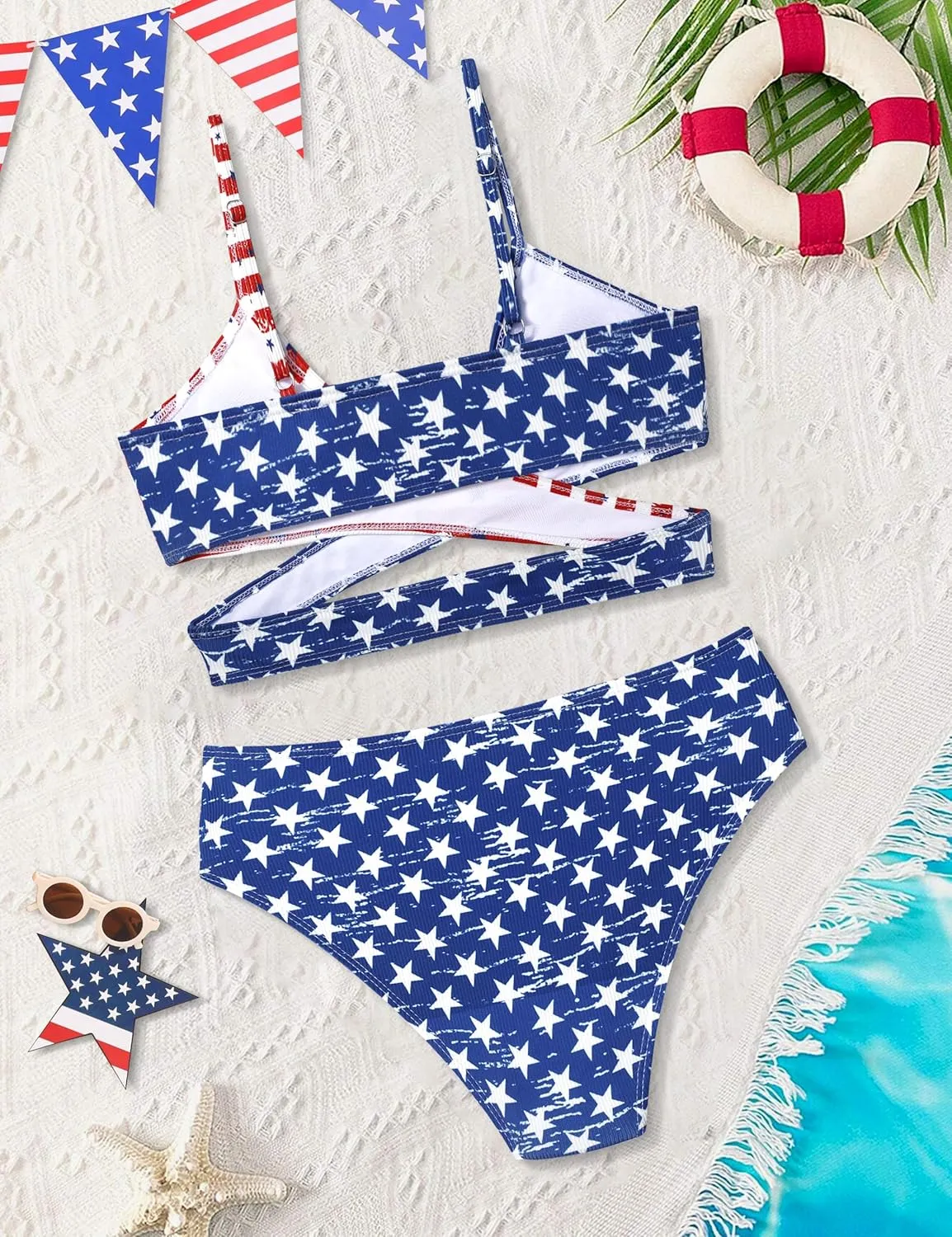 Girls Swimsuit Bikini Set,Criss Cross Bathing Suits for Girls Two Piece Swimsuit Solid Color Girls' Swimwear