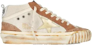 Golden Goose Women's Mid Star Classica Con Soula Alta Fashion Sneaker, Natural White/Tobacco/Golden/Cream/Optic, 39