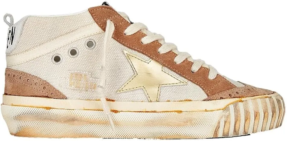 Golden Goose Women's Mid Star Classica Con Soula Alta Fashion Sneaker, Natural White/Tobacco/Golden/Cream/Optic, 39