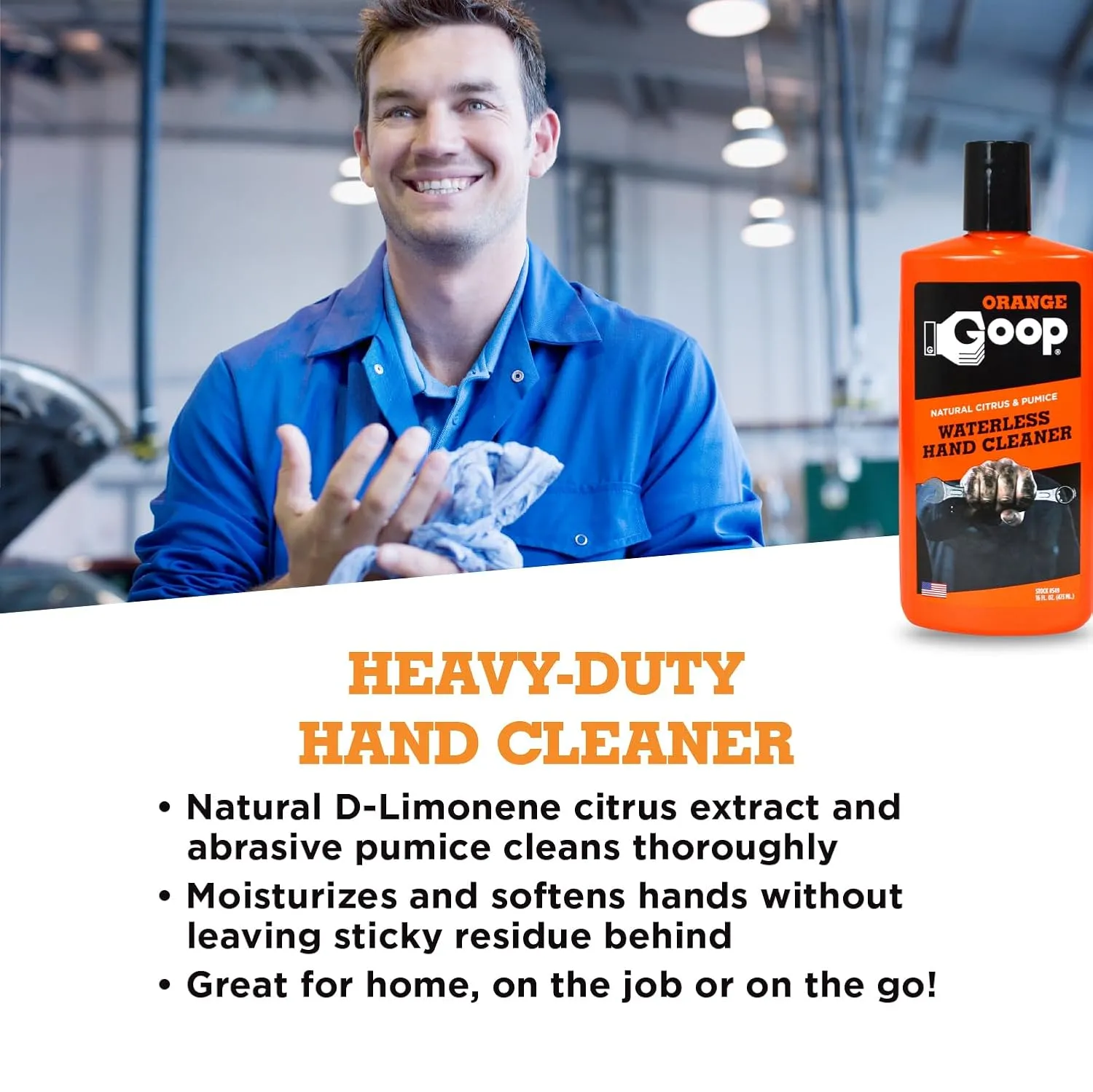 GOOP Orange Liquid with Pumice Multi-Purpose Waterless Hand Cleaner - 16 oz Flip-Top Bottle (Pack of 2)