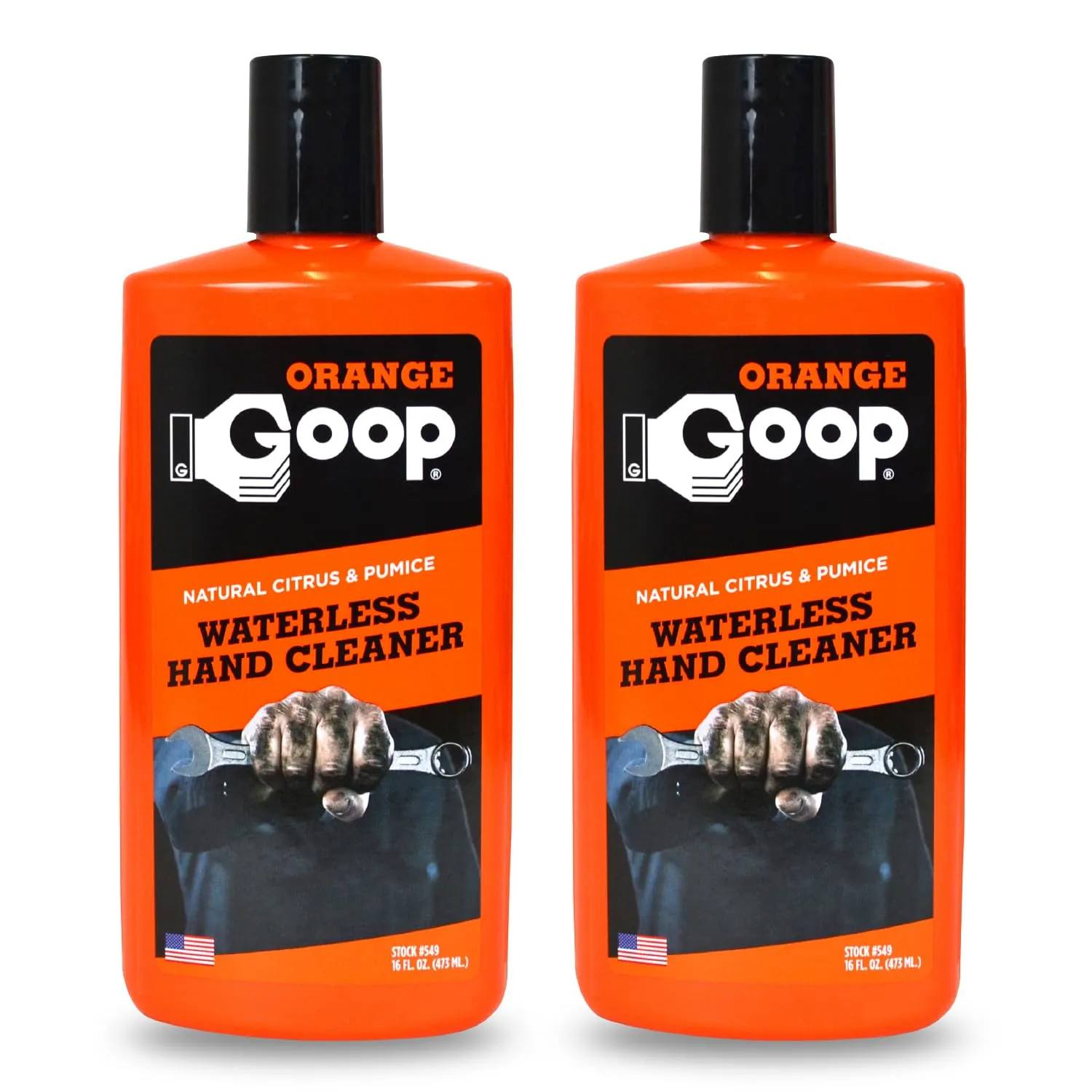 GOOP Orange Liquid with Pumice Multi-Purpose Waterless Hand Cleaner - 16 oz Flip-Top Bottle (Pack of 2)