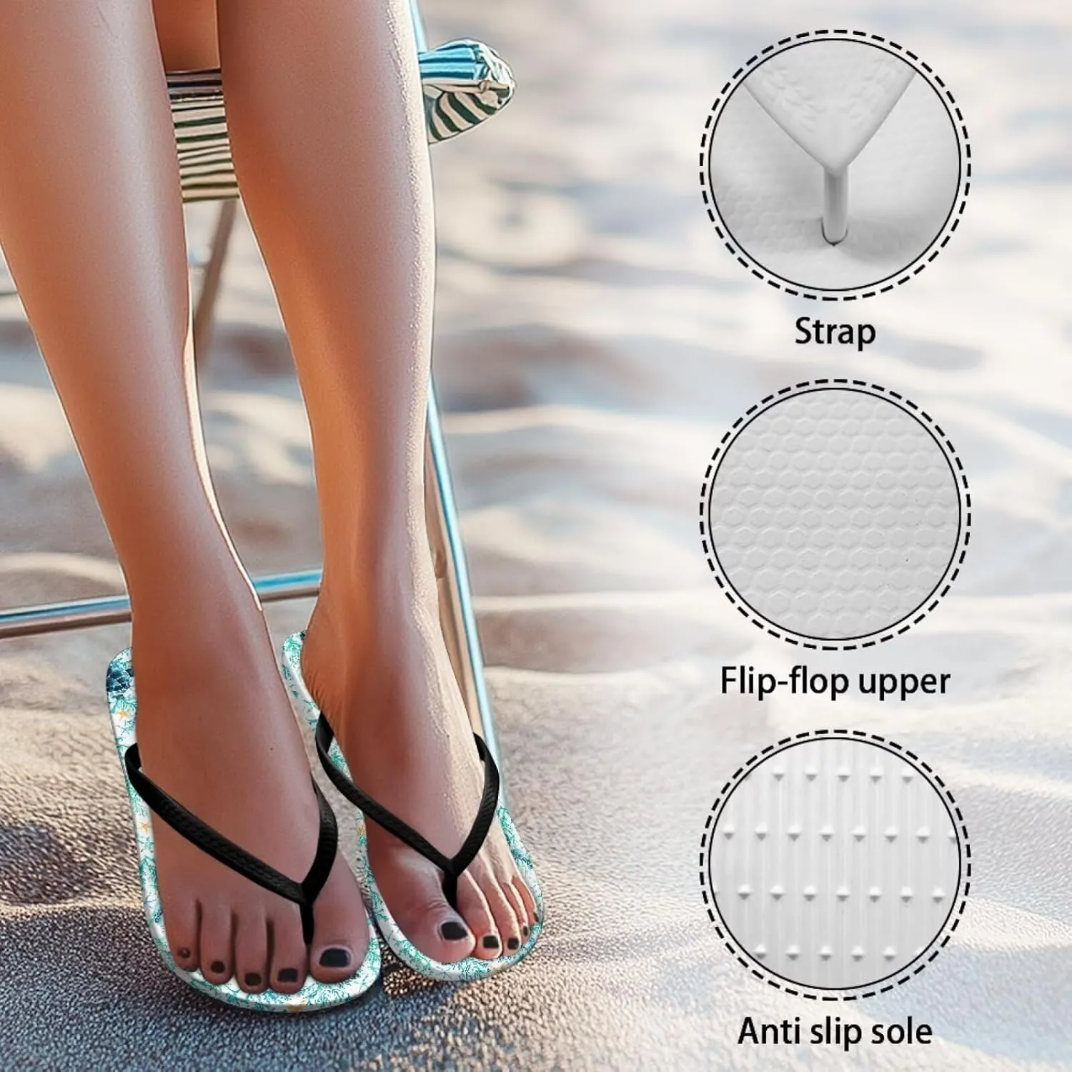 GOSTONG Flip Flops Womens Slip-on Slippers No-Slip Comfortable Casual Summer Beach Thong Sandals Black Strap Size 5-9