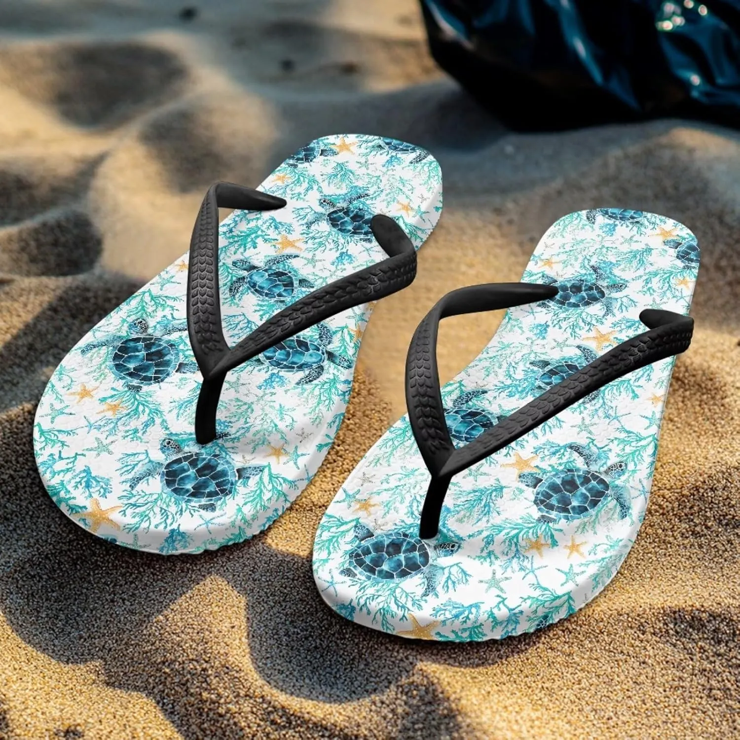 GOSTONG Flip Flops Womens Slip-on Slippers No-Slip Comfortable Casual Summer Beach Thong Sandals Black Strap Size 5-9