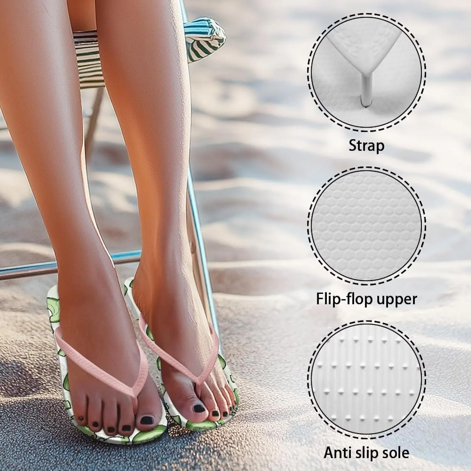 GOSTONG Women Flip Flops Soft Lightweight Beach Pool & Vacation Slides Sandals Non-Slip Sole Summer Essentials Pink Strap Size 5.5-9.5