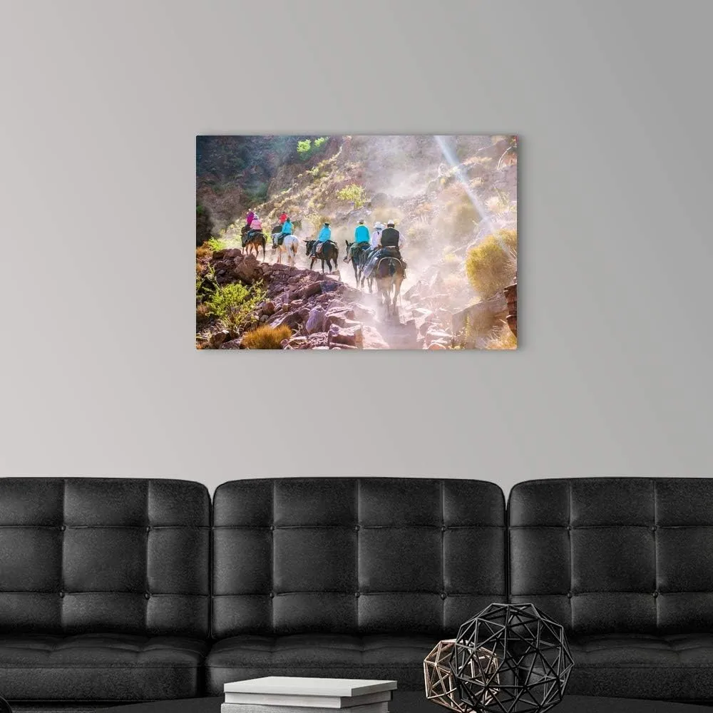 GREATBIGCANVAS Mule and Horseback Tour in Grand Canyon Canvas Wall Art Print, Horse Home Decor Artwork, 30"x20"
