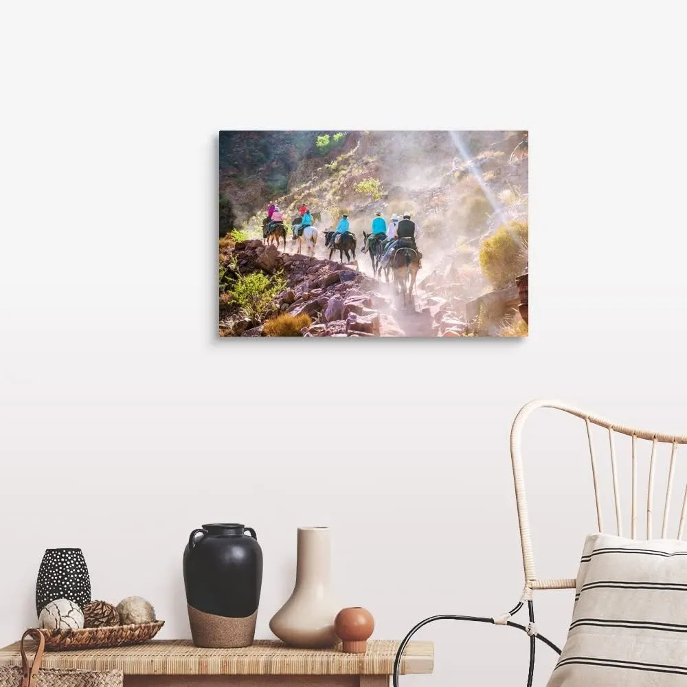 GREATBIGCANVAS Mule and Horseback Tour in Grand Canyon Canvas Wall Art Print, Horse Home Decor Artwork, 30"x20"