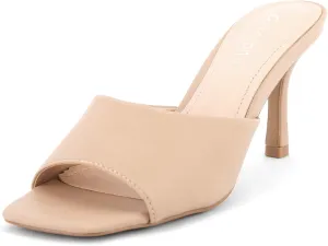 Greatonu Women's Square Toe heels Open Toe Slip-on Sandals Heeled Mules