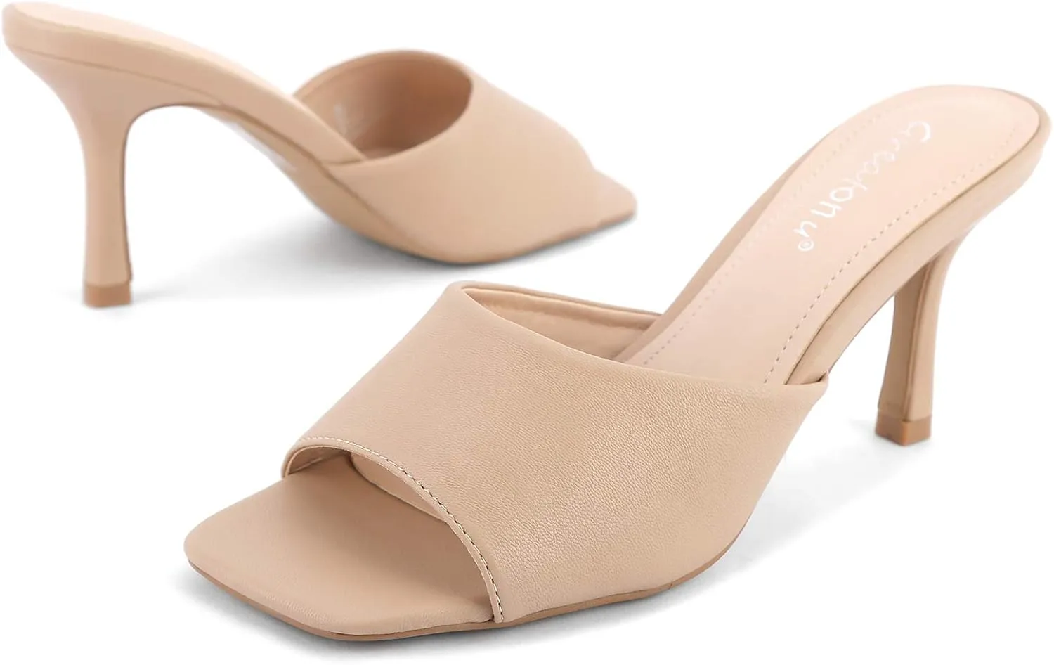 Greatonu Women's Square Toe heels Open Toe Slip-on Sandals Heeled Mules