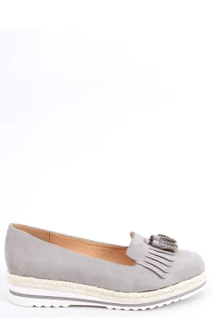 Grey Eco-Suede Loafers with Fringe Tassel and Espadrille Sole