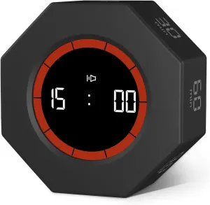 GuDoQi Digital Productivity Timer, Octagon Rotating Pomodoro Timer with Gravity-Sensor, 1-3-5-15-30-60-90 Min Countdown, Portable Adjustable Sound Alert Multi Desk Timer or Study Task, Kitchen, Black
