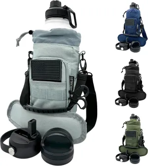 Half Gallon Water Bottle Jug - 84 Oz Insulated Stainless Steel Metal Water Jug with Holder - Carrying Bag - Spout Handle - Straw Lids - Keep Cold & Hot - White Tactical Flask