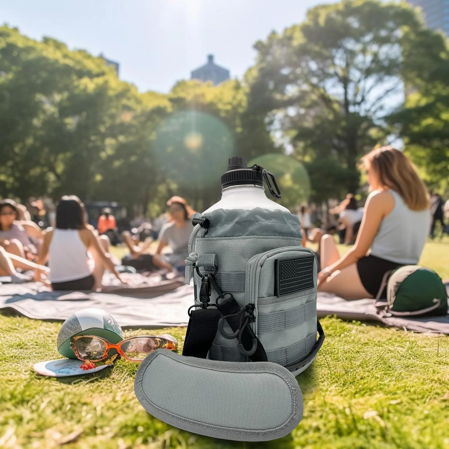 Half Gallon Water Bottle Jug - 84 Oz Insulated Stainless Steel Metal Water Jug with Holder - Carrying Bag - Spout Handle - Straw Lids - Keep Cold & Hot - White Tactical Flask