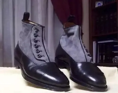 Handmade Black and Gray Ankle Cap Toe Boots for Men