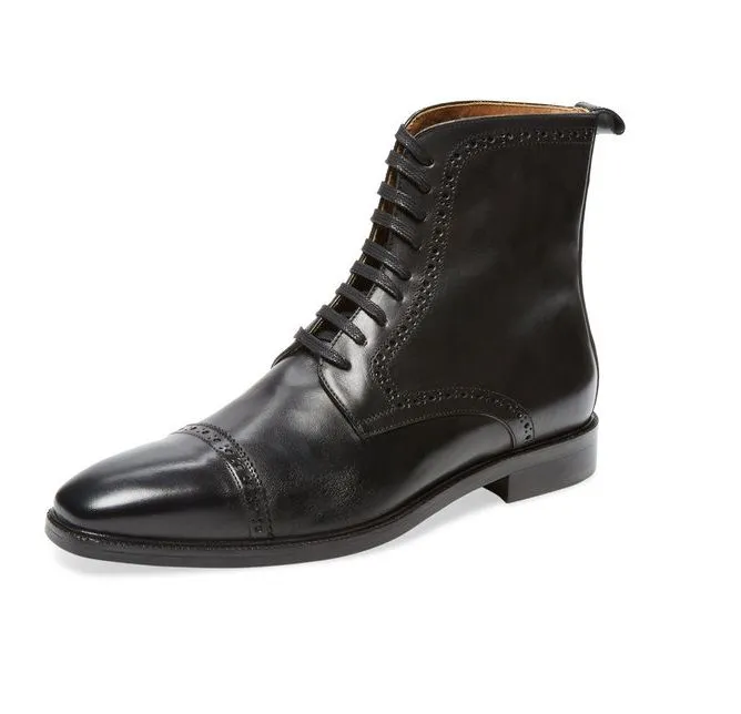 Handmade Black Ankle Lace Up Boot for Men