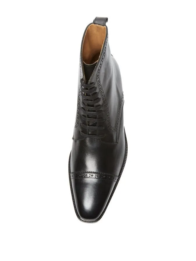 Handmade Black Ankle Lace Up Boot for Men