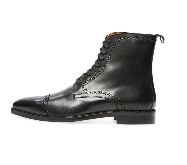 Handmade Black Ankle Lace Up Boot for Men