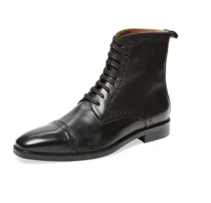 Handmade Black Ankle Lace Up Boot for Men