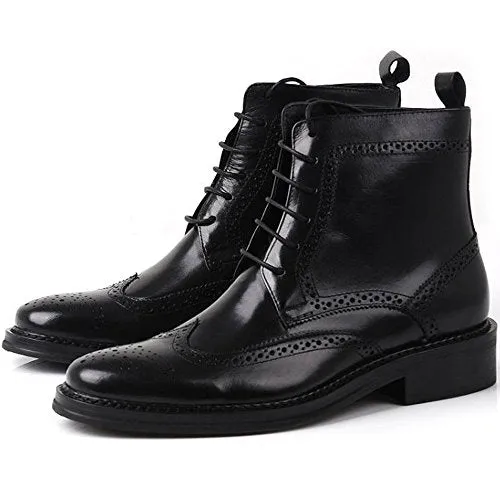 Handmade Black Wingtip Brogue Ankle Dress Leather Boot