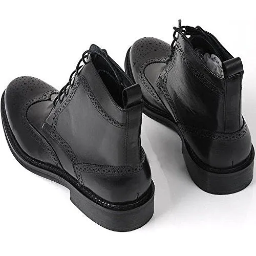 Handmade Black Wingtip Brogue Ankle Dress Leather Boot