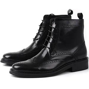 Handmade Black Wingtip Brogue Ankle Dress Leather Boot
