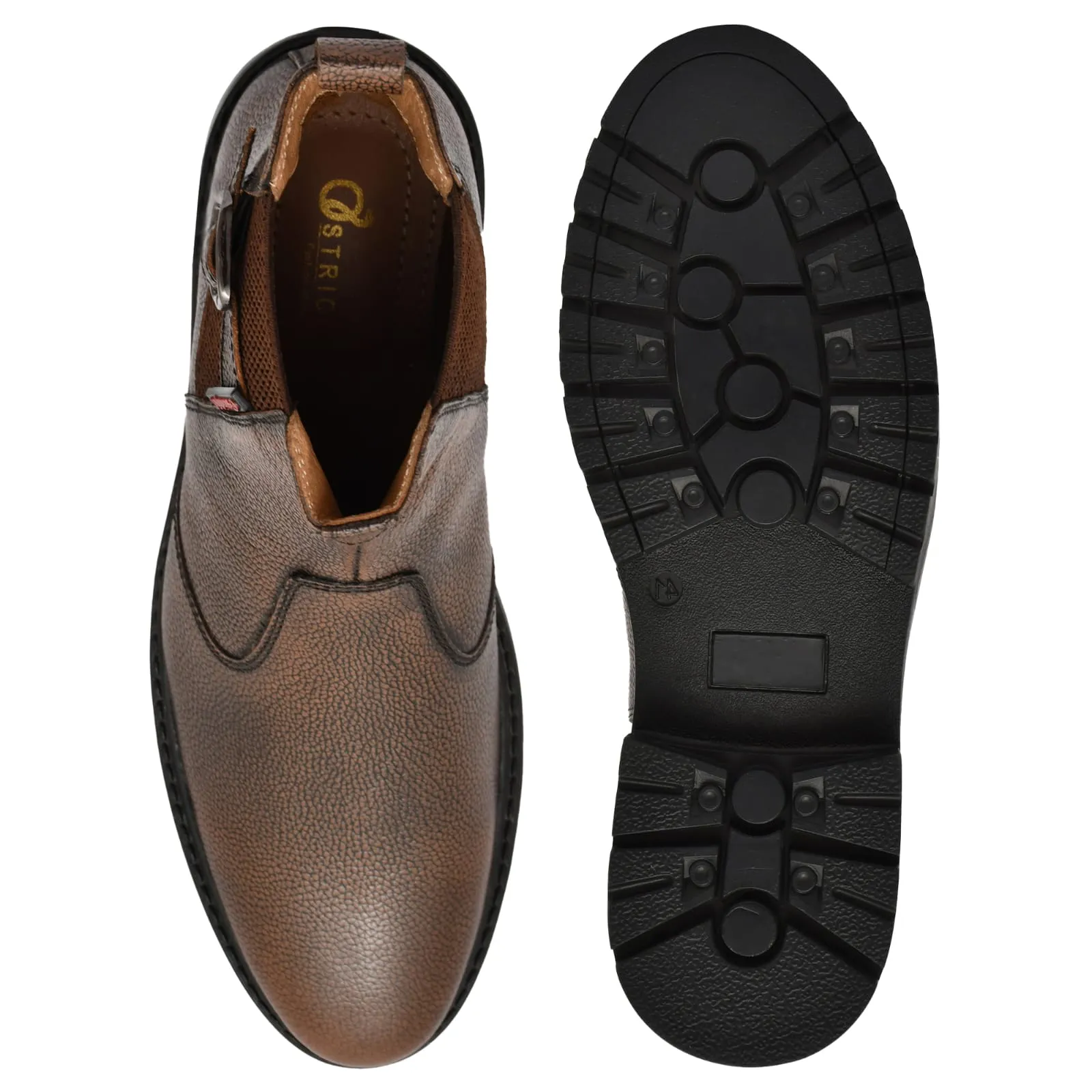Handmade brown leather men's elegant chelsea boots Art OF-6401