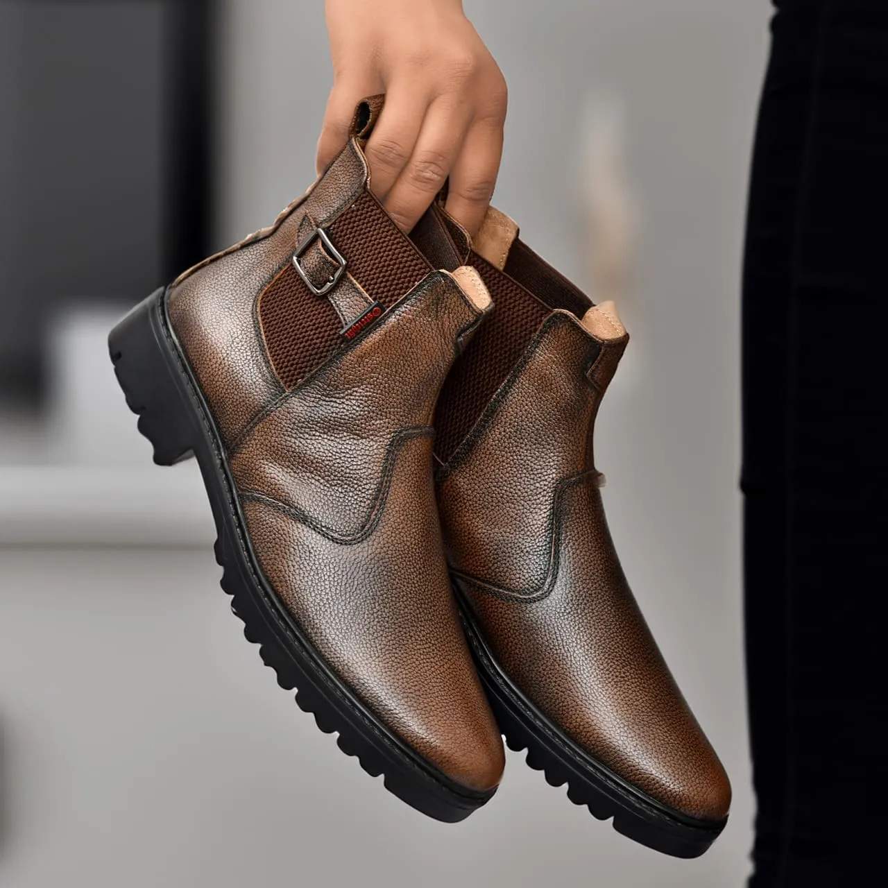 Handmade brown leather men's elegant chelsea boots Art OF-6401
