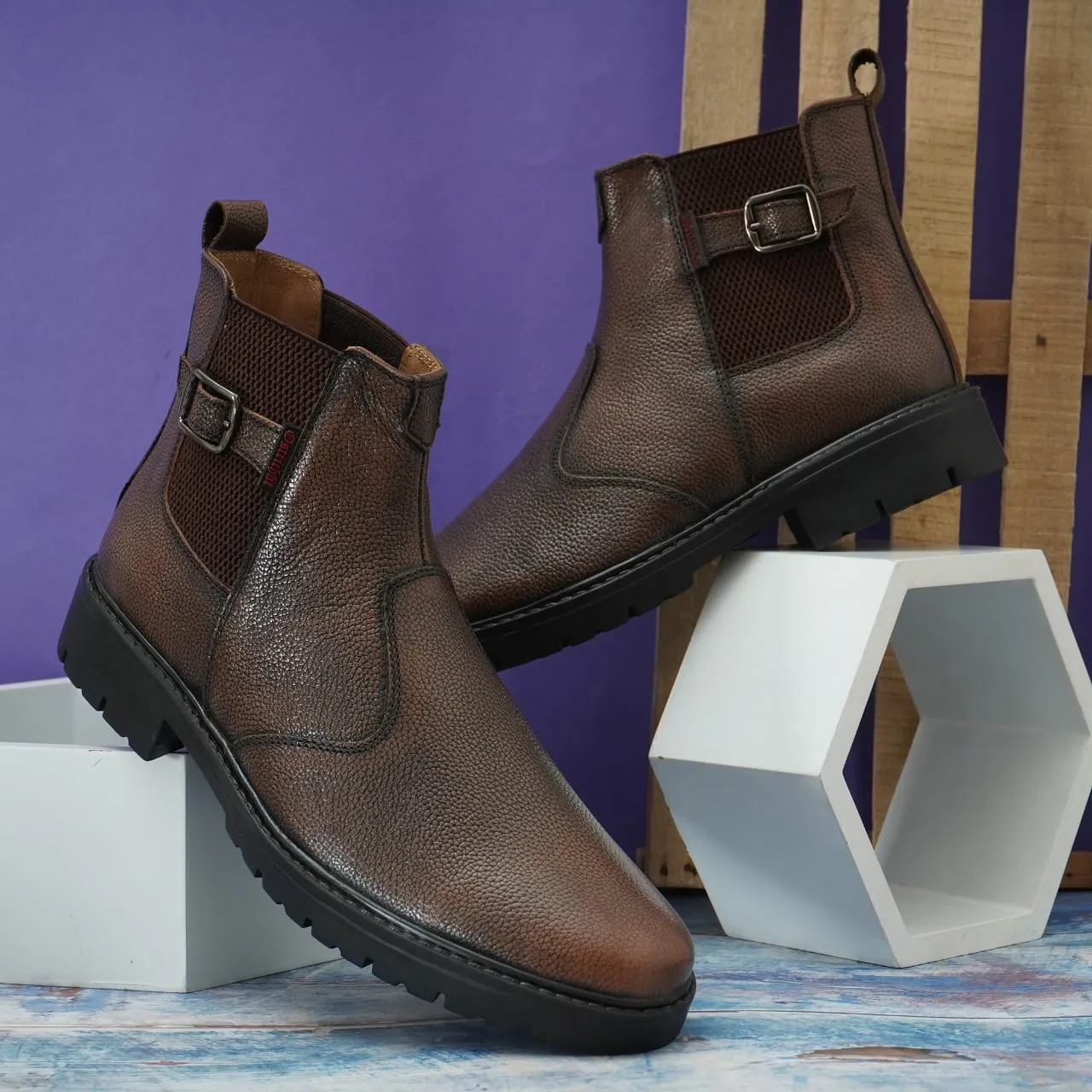 Handmade brown leather men's elegant chelsea boots Art OF-6401