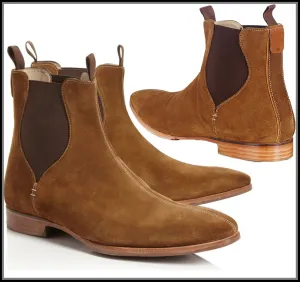 Handmade Brown Suede Chelsea Boots for Men