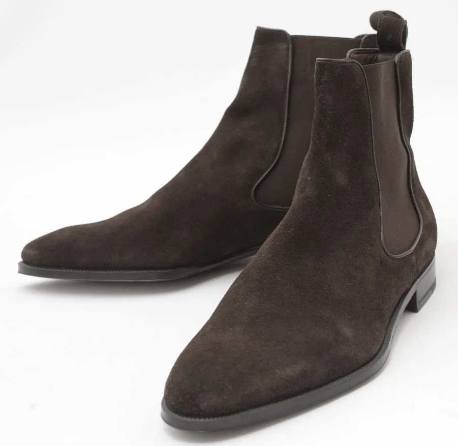 Handmade Choco Brown Chelsea Suede Leather Boots