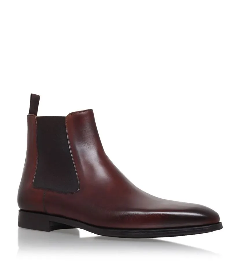 Handmade Maroon Chelsea Leather Ankle Boots for Men