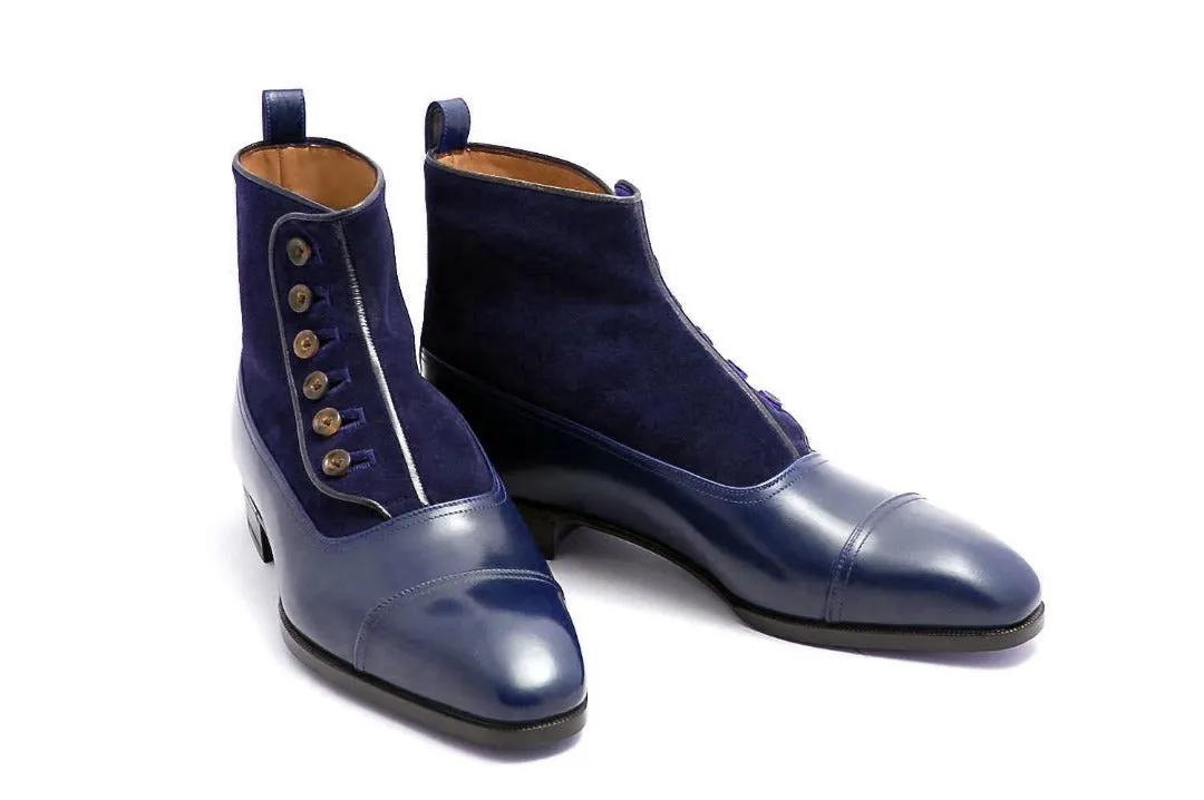 Handmade Navy Blue Ankle Cap Toe Boot for Men