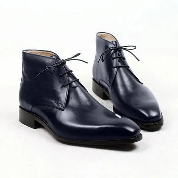 Handmade Navy Blue Chukka Boots for Men