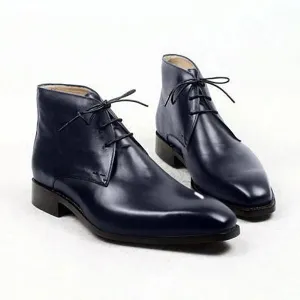 Handmade Navy Blue Chukka Boots for Men