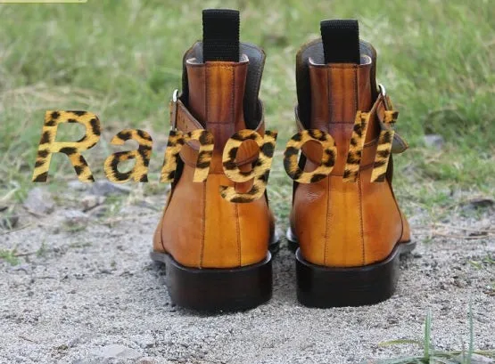 Handmade Tan Leather Jodhpurs Ankle Boots for Men