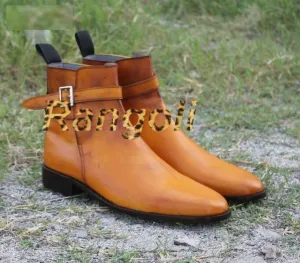 Handmade Tan Leather Jodhpurs Ankle Boots for Men
