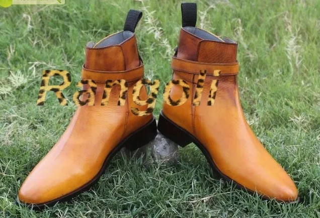 Handmade Tan Leather Jodhpurs Ankle Boots for Men