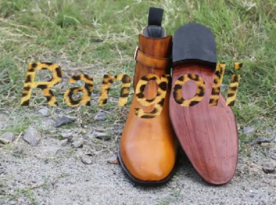 Handmade Tan Leather Jodhpurs Ankle Boots for Men