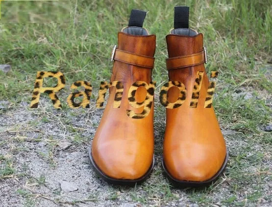 Handmade Tan Leather Jodhpurs Ankle Boots for Men