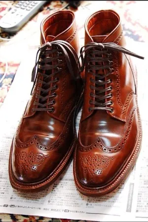 Handmade Wingtip Brogue Boots for Men - Brown Leather Ankle Boots