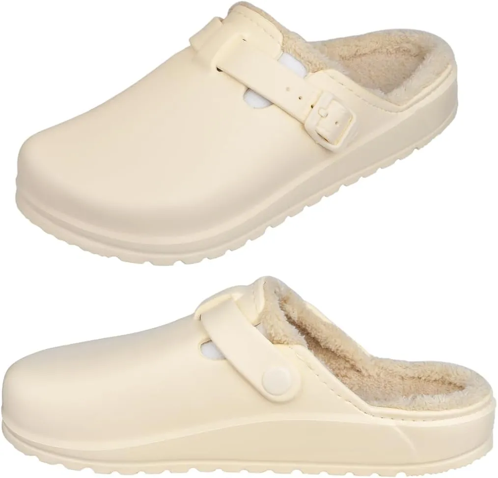 Harssidanzar Womens Lined Clogs Winter Fleece Breathable Walking Garden Shoes Warm Non-Slip Mule Footwear HL206US