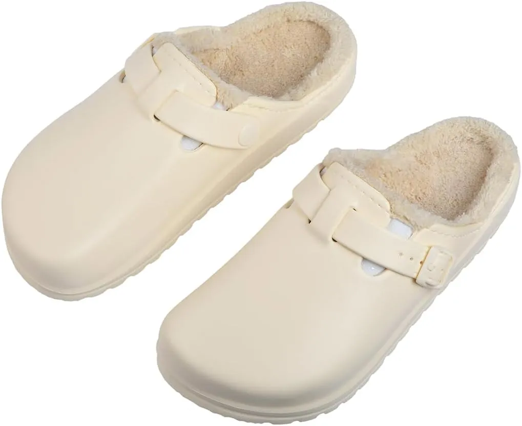 Harssidanzar Womens Lined Clogs Winter Fleece Breathable Walking Garden Shoes Warm Non-Slip Mule Footwear HL206US