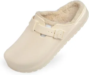 Harssidanzar Womens Lined Clogs Winter Fleece Breathable Walking Garden Shoes Warm Non-Slip Mule Footwear HL206US