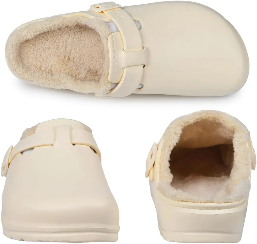 Harssidanzar Womens Lined Clogs Winter Fleece Breathable Walking Garden Shoes Warm Non-Slip Mule Footwear HL206US
