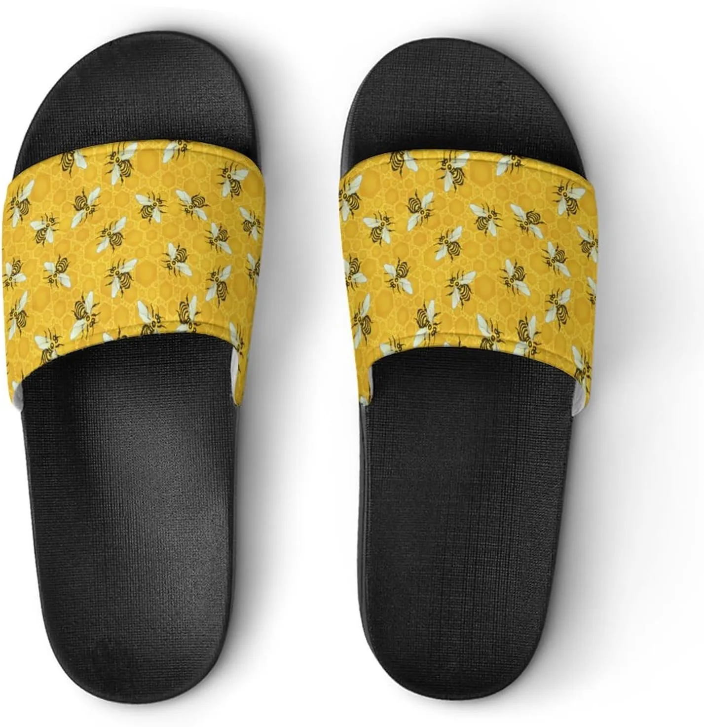 Honeybees Honeycomb Bumble Bee Hive Womens Slide Sandals Non Slip Summer House Slippers for Girls Slip-on Flip Flops