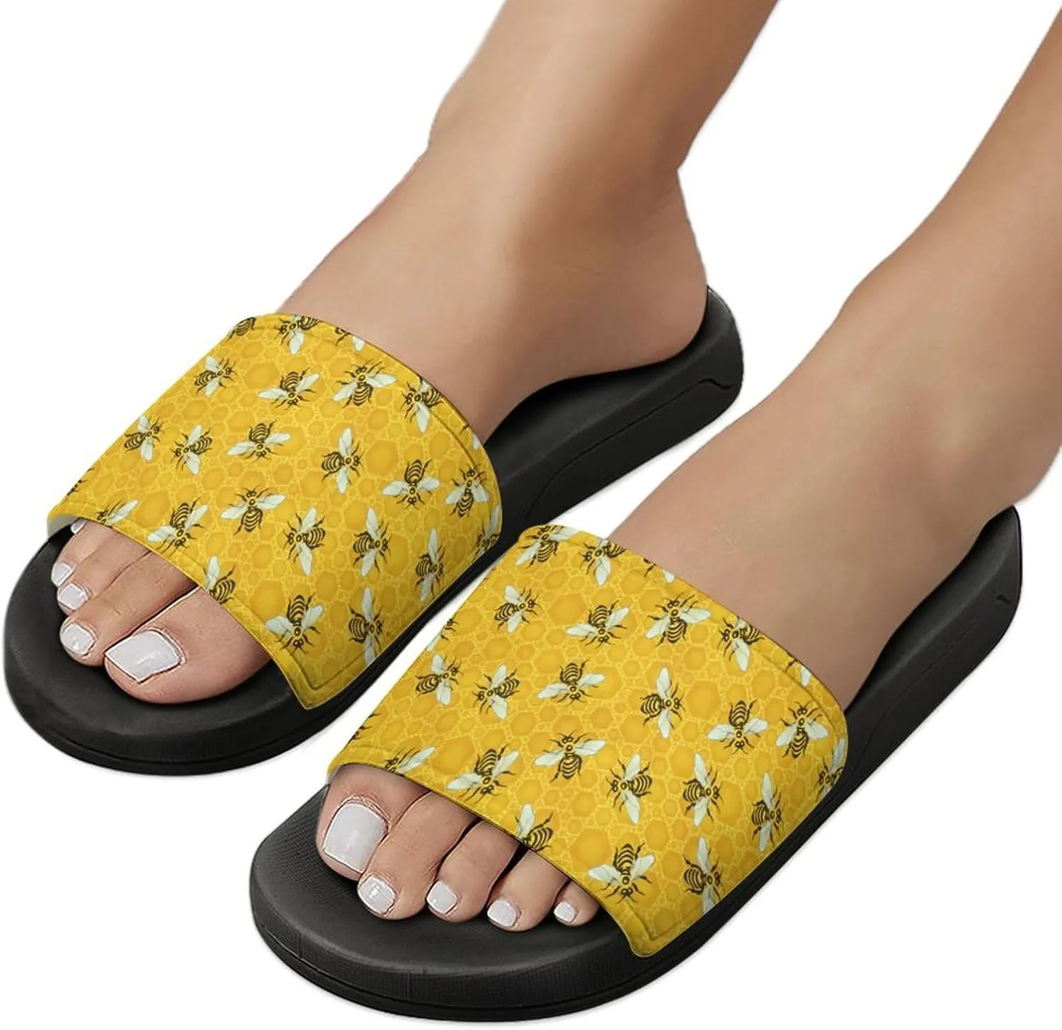 Honeybees Honeycomb Bumble Bee Hive Womens Slide Sandals Non Slip Summer House Slippers for Girls Slip-on Flip Flops