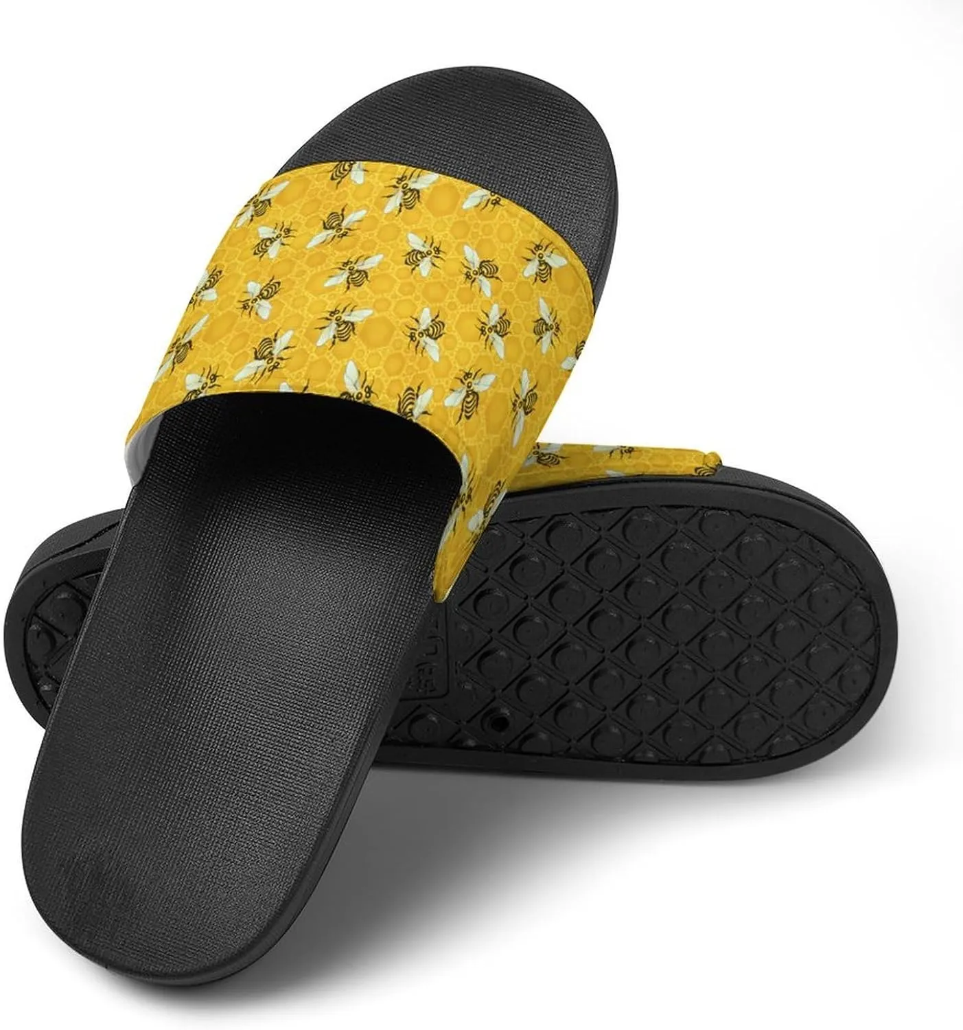 Honeybees Honeycomb Bumble Bee Hive Womens Slide Sandals Non Slip Summer House Slippers for Girls Slip-on Flip Flops